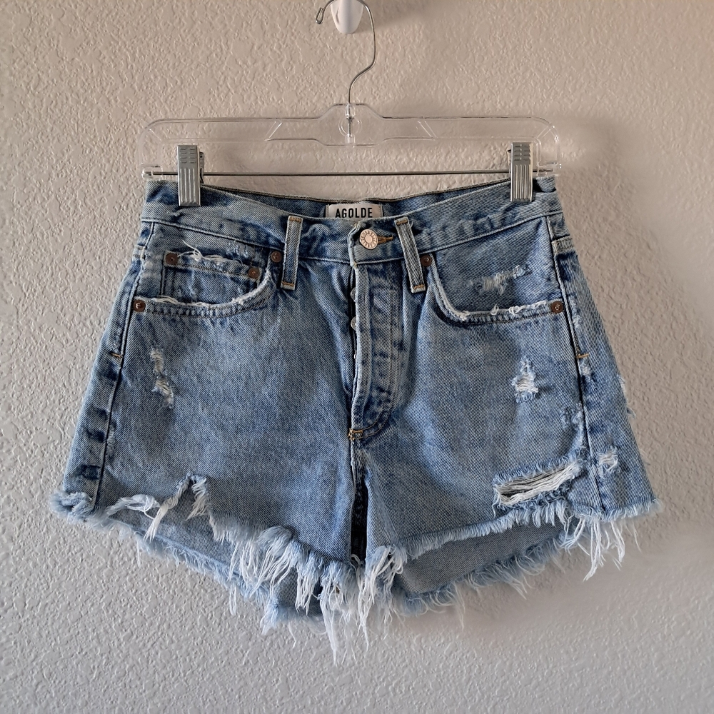 Agolde Parker Denim Shorts Blue Size 24 Cotton Distressed Cutoffs Casual Summer